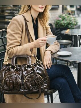 BULGA Misa Brown Patent Leather Handbag 💯% Authentic